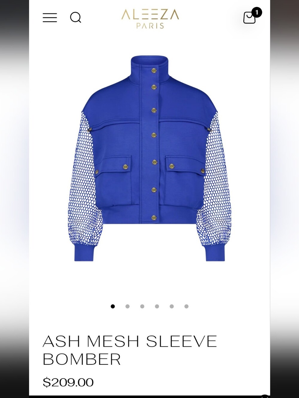 Ash Mesh Sleeve Bomber Jacket - Blue ALEEZA Parish